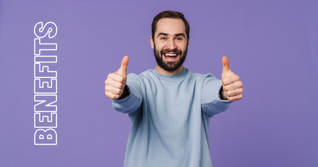 Man giving thumbs up with a purple background